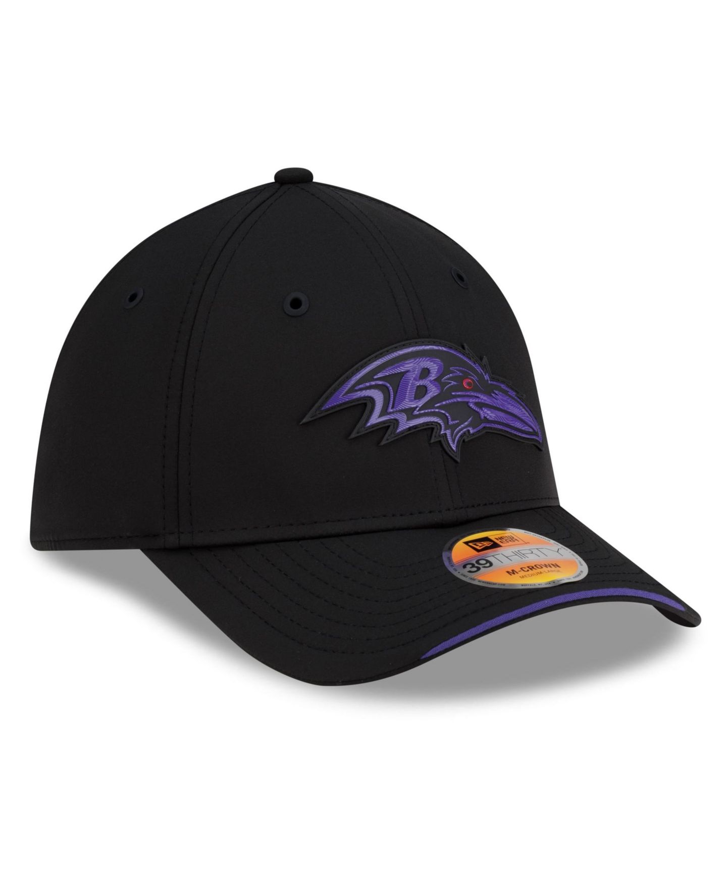 Мужская кепка New Era Black Baltimore Ravens 2026 Sideline 39THIRTY M-Crown Flex Hat — фото 3