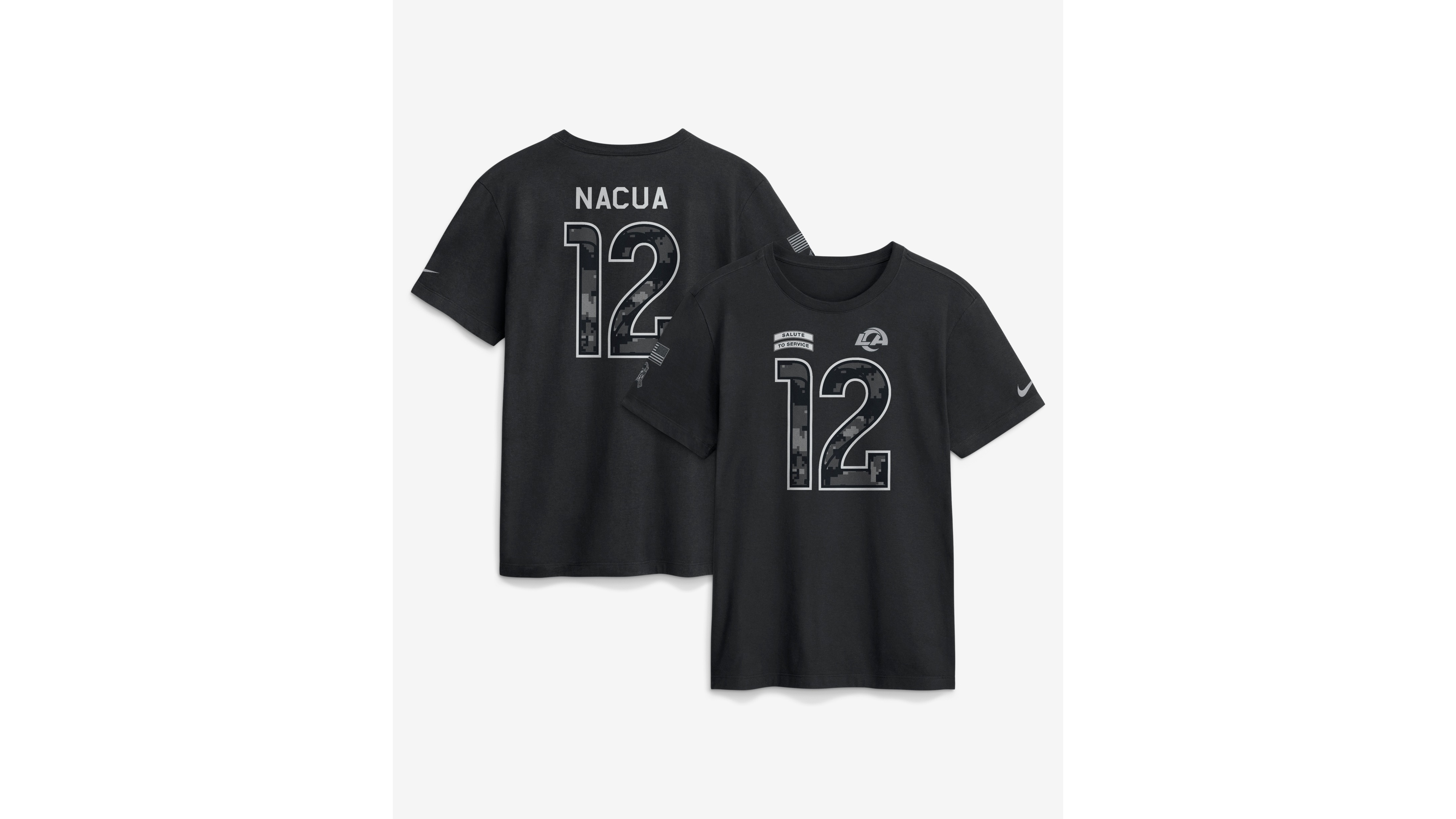 Nike Men's Puka Nacua Black Los Angeles Rams 2026 Salute to Service Name & Number T-Shirt