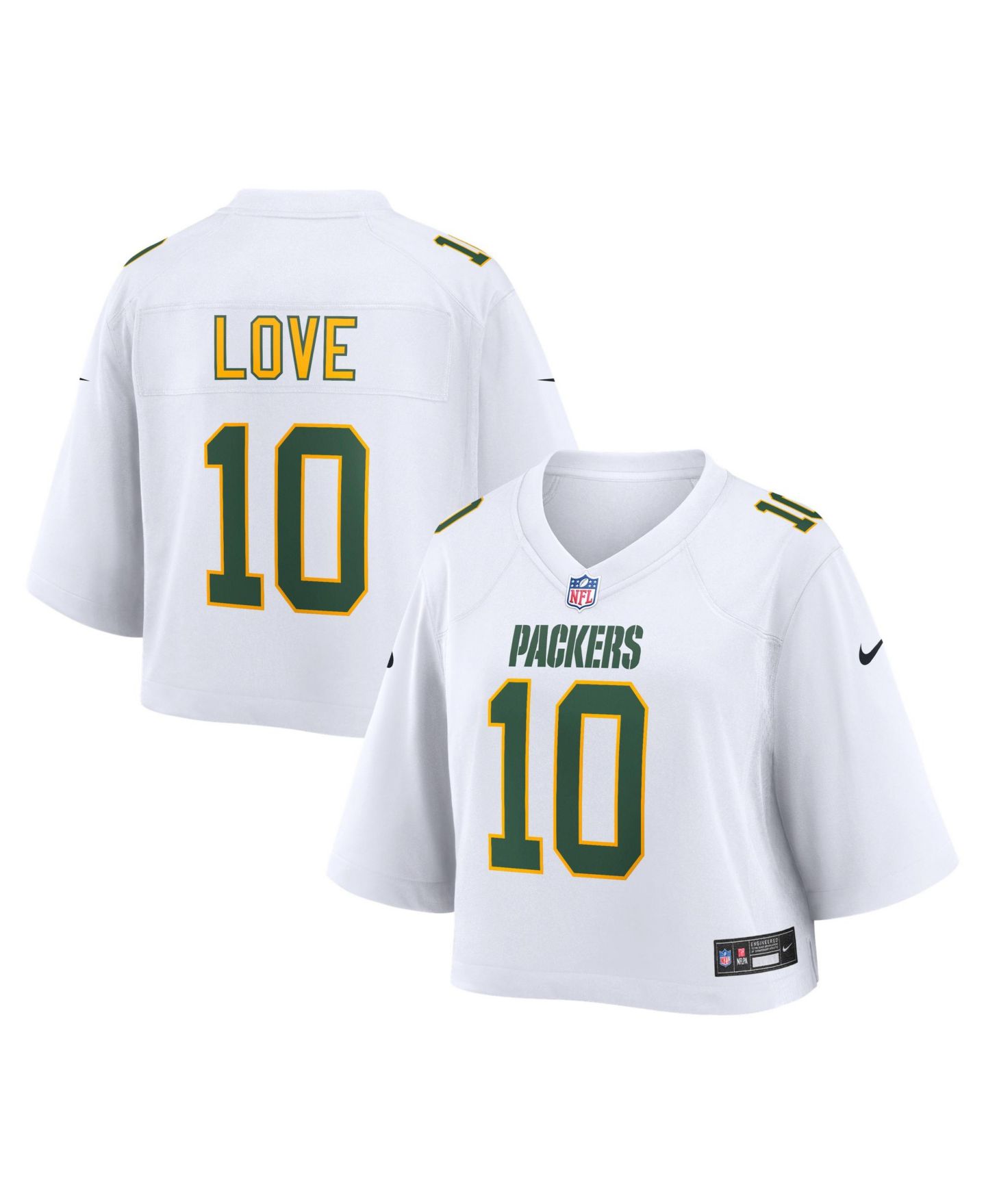Женский топ Nike Jordan Love White Green Bay Packers Cropped Fashion Game Jersey — фото 1