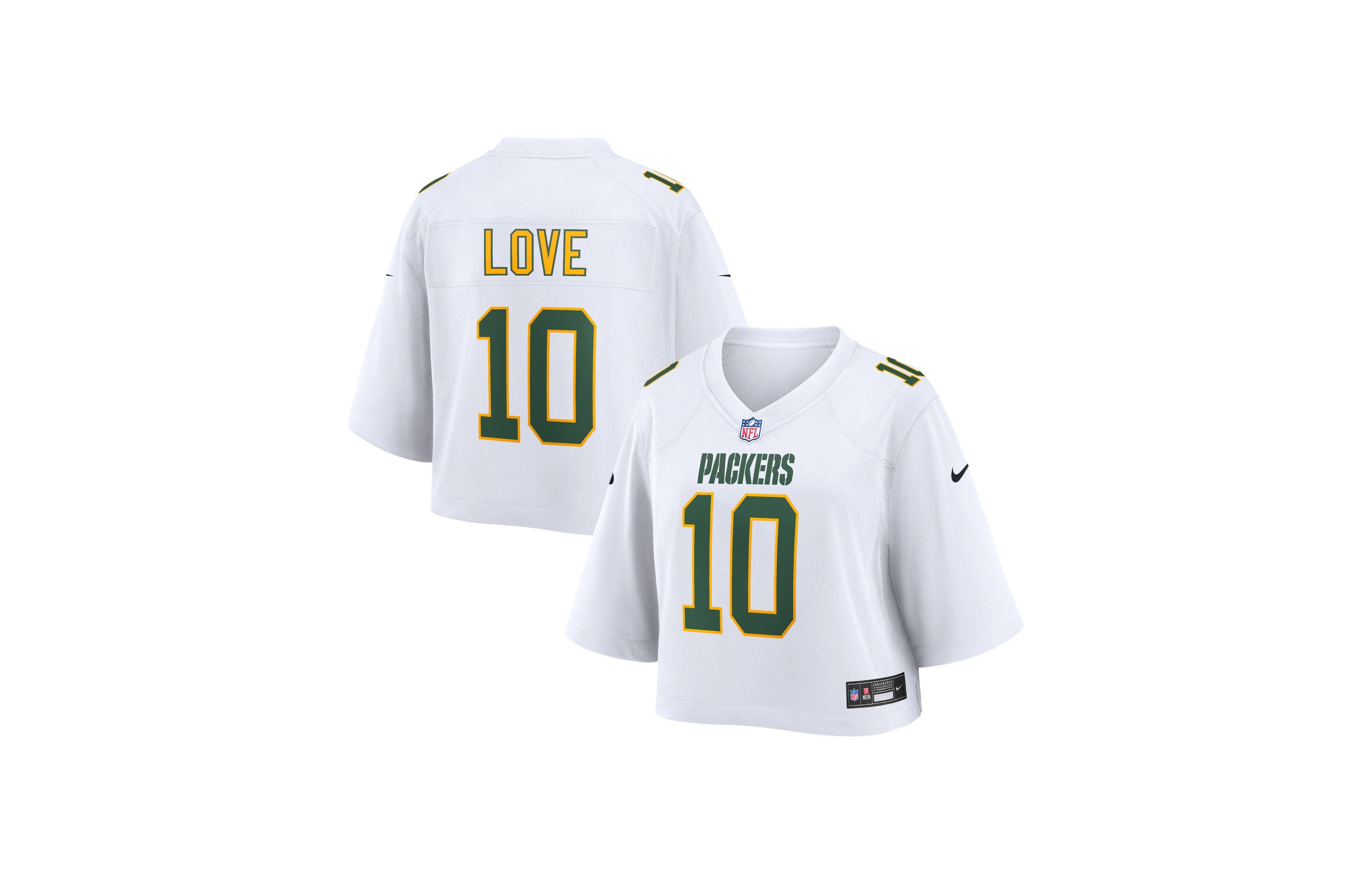 Nike Women's Jordan Love White Green Bay Packers Cropped Fashion Game Jersey