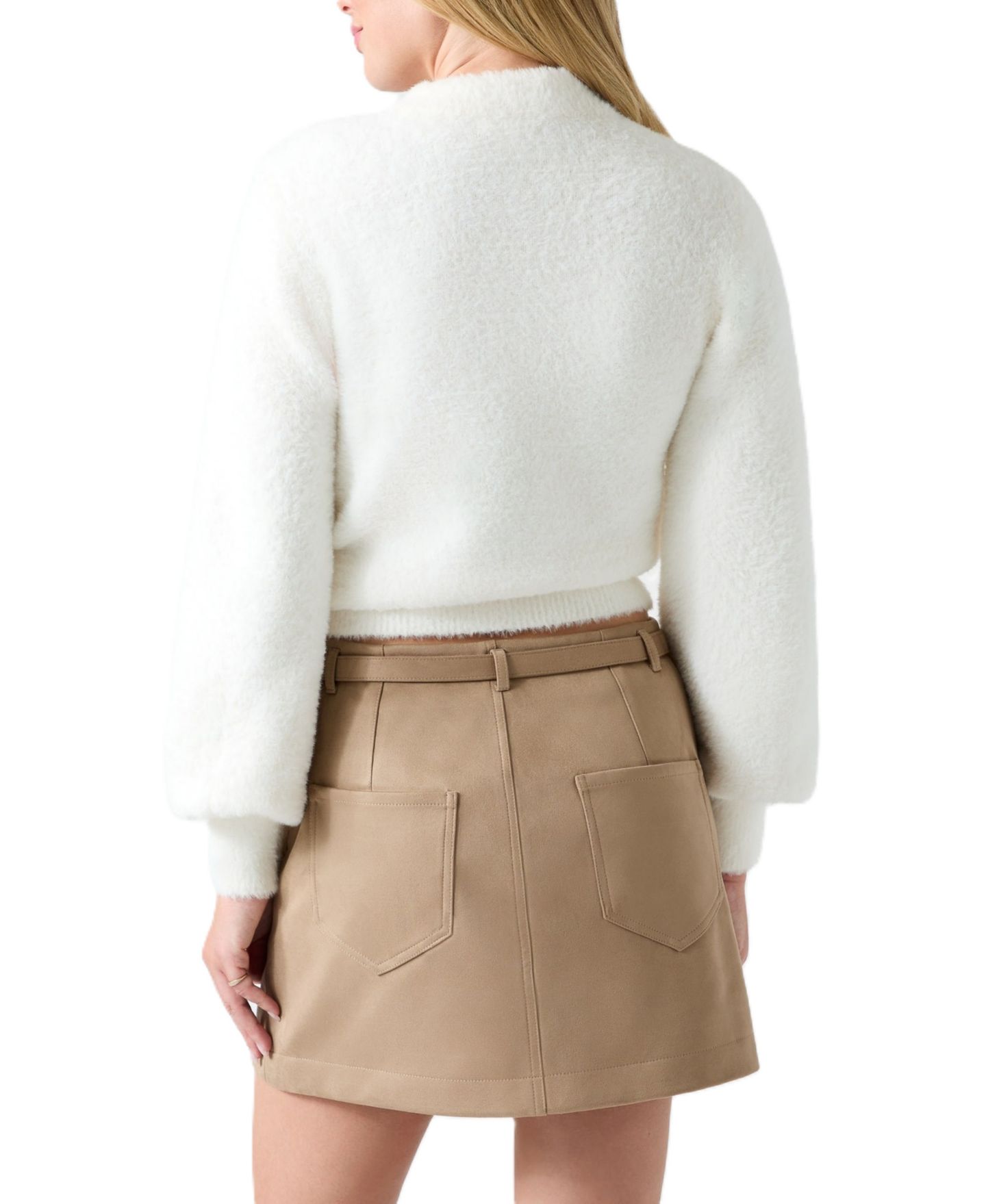 Женский свитер GUESS Jaycee Long-Sleeve Fitted V-Neck Choker, цвет: Кремовый белый — фото 4