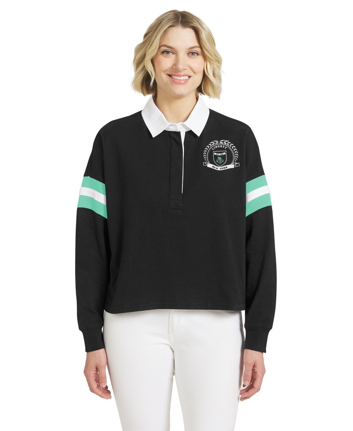 Wear by Erin Andrews Women's Black New York Liberty Rugby Polo T-Shirt - Black