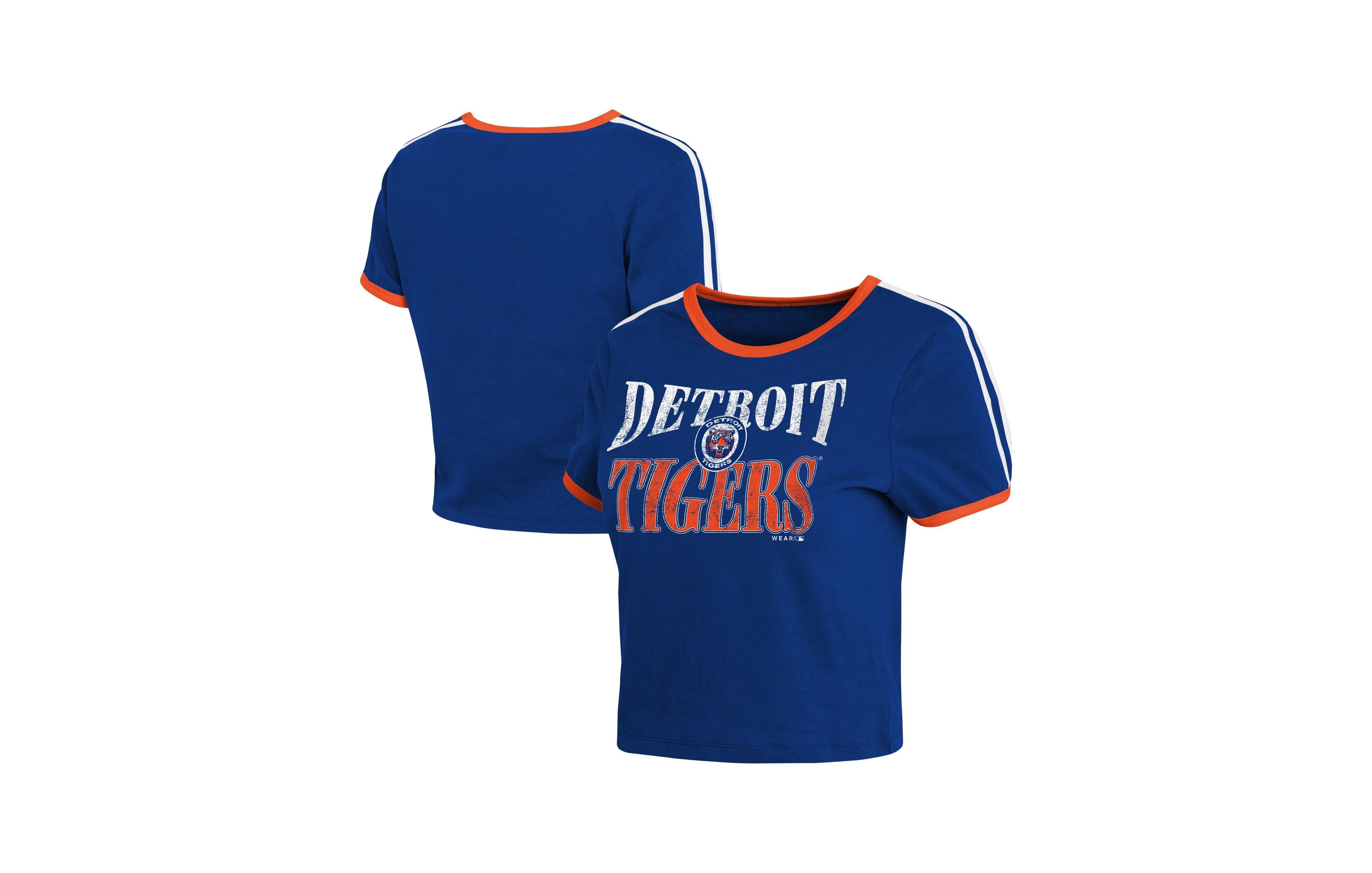 Wear by Erin Andrews Women's Navy Detroit Tigers Cropped Throwback Ringer Baby T-Shirt