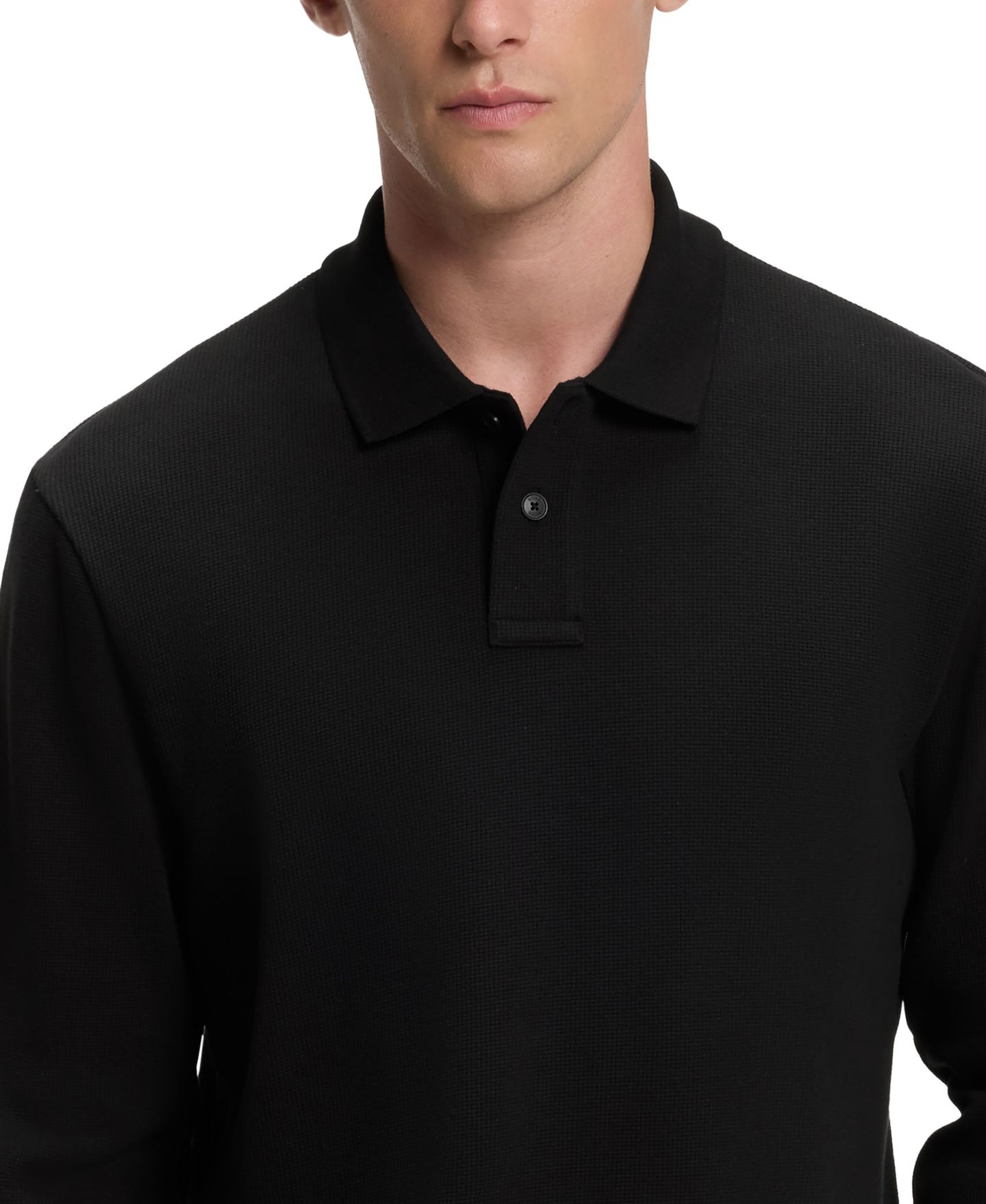 Мужское поло Hugo Boss BOSS by Cotton-Blend Waffle Structure Polo Shirt, цвет: Чёрный — фото 7