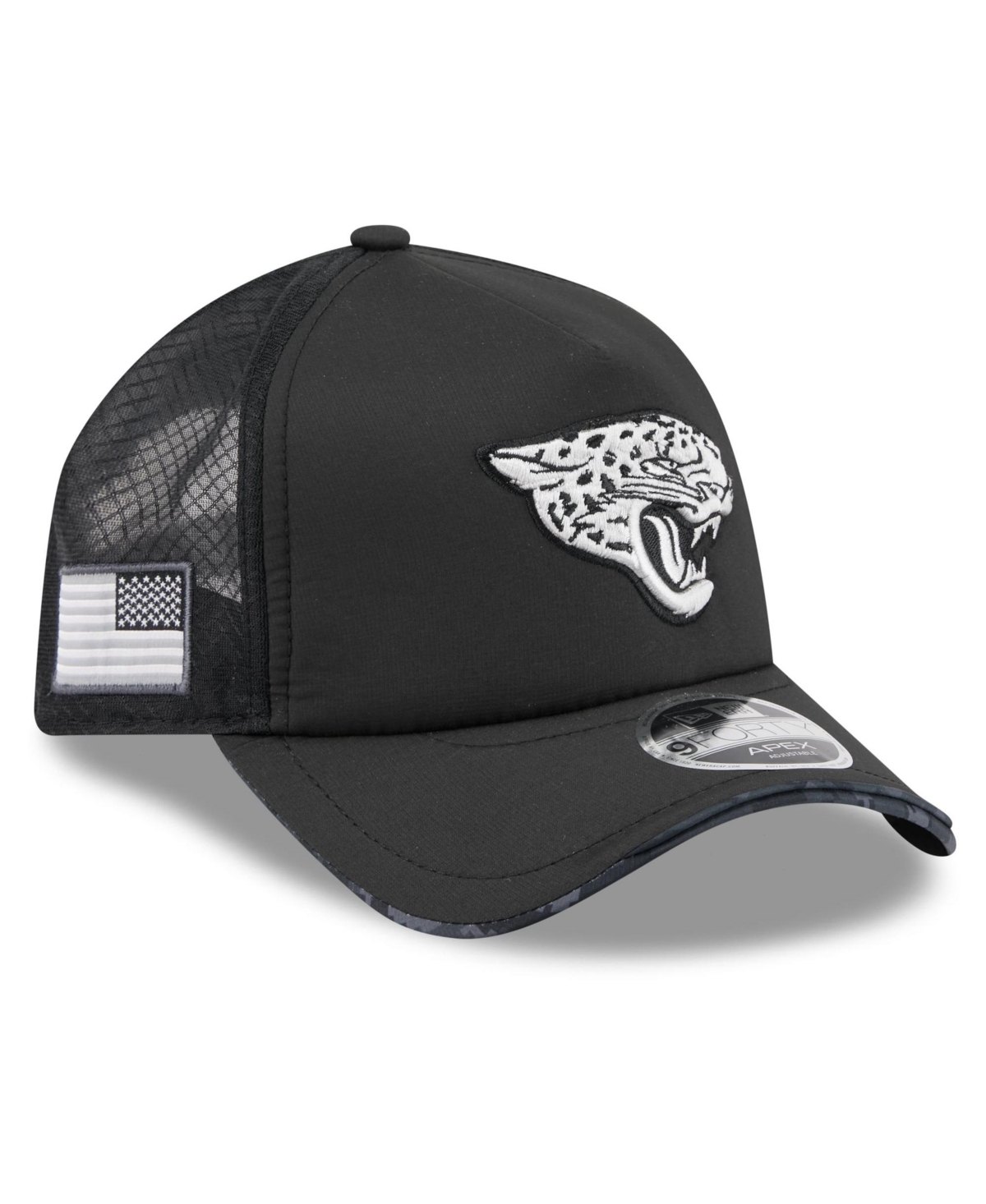 New Era Men's Black Jacksonville Jaguars 2026 Salute To Service Apex 9FORTY Adjustable Trucker Hat - Black