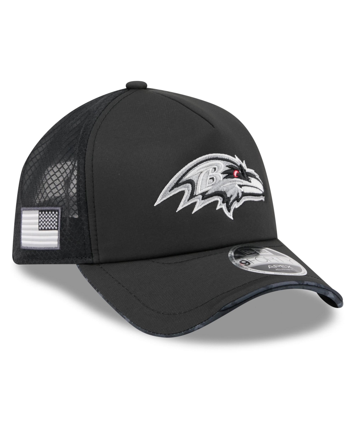New Era Men's Black Baltimore Ravens 2026 Salute To Service Apex 9FORTY Adjustable Trucker Hat