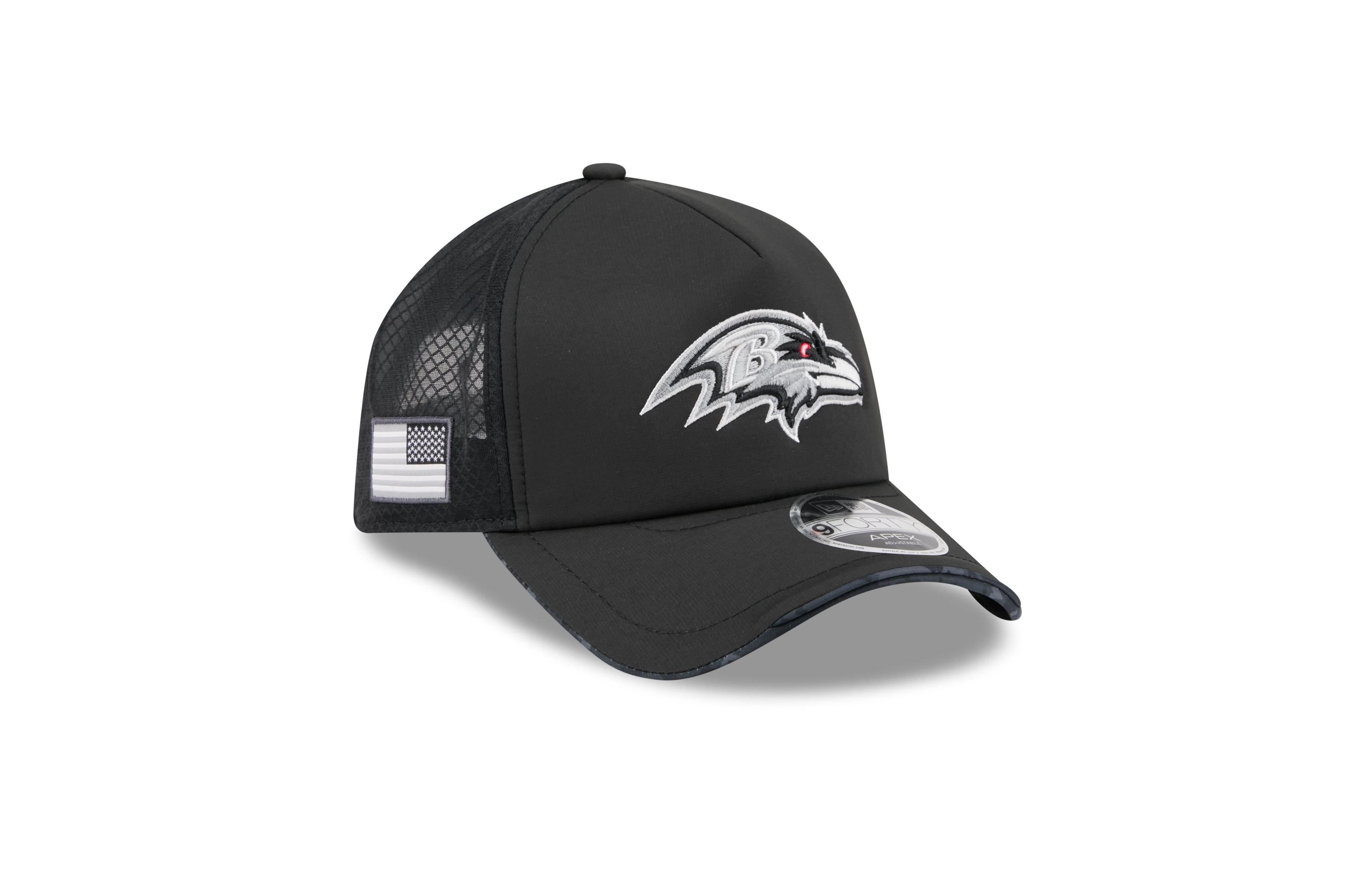 New Era Men's Black Baltimore Ravens 2026 Salute To Service Apex 9FORTY Adjustable Trucker Hat