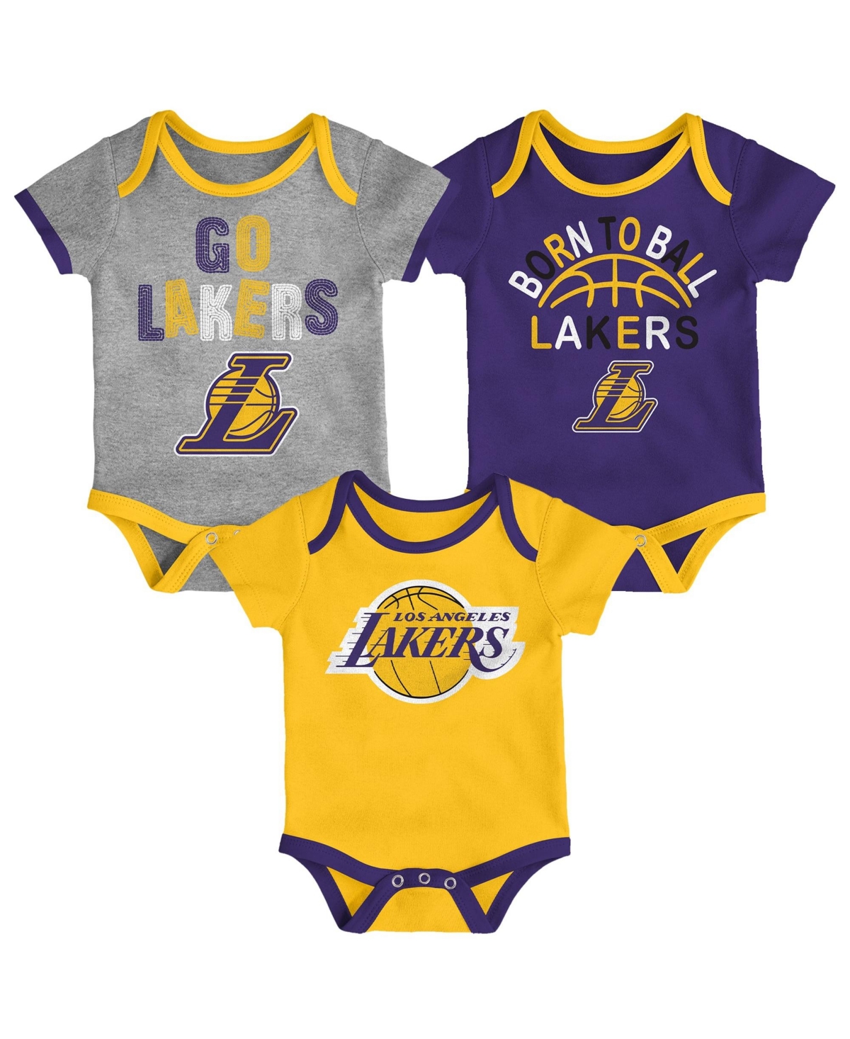 Outerstuff Baby Boys and Girls Los Angeles Lakers Born To Ball Bodysuit Set, 3-Pack - Yellow