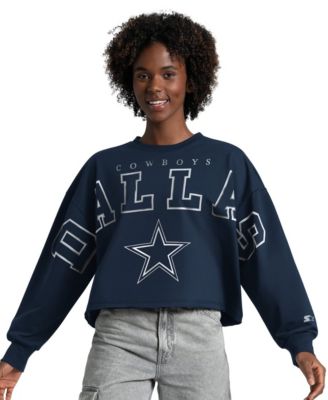 Women's Navy Dallas Cowboys Bleachers Cropped Sweatshirt