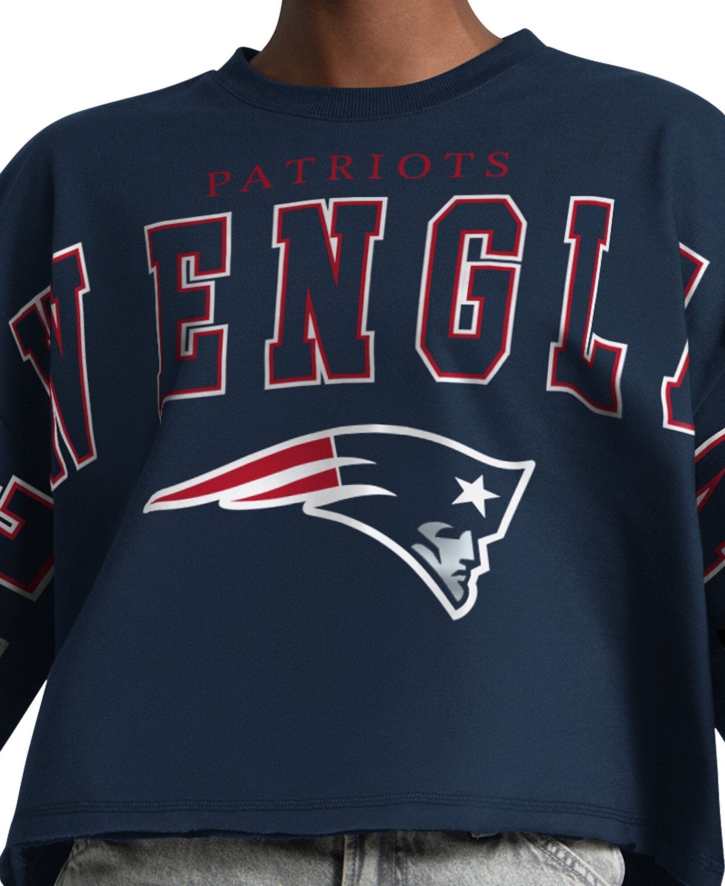 Женская толстовка Starter Navy New England Patriots Bleachers Cropped — фото 3