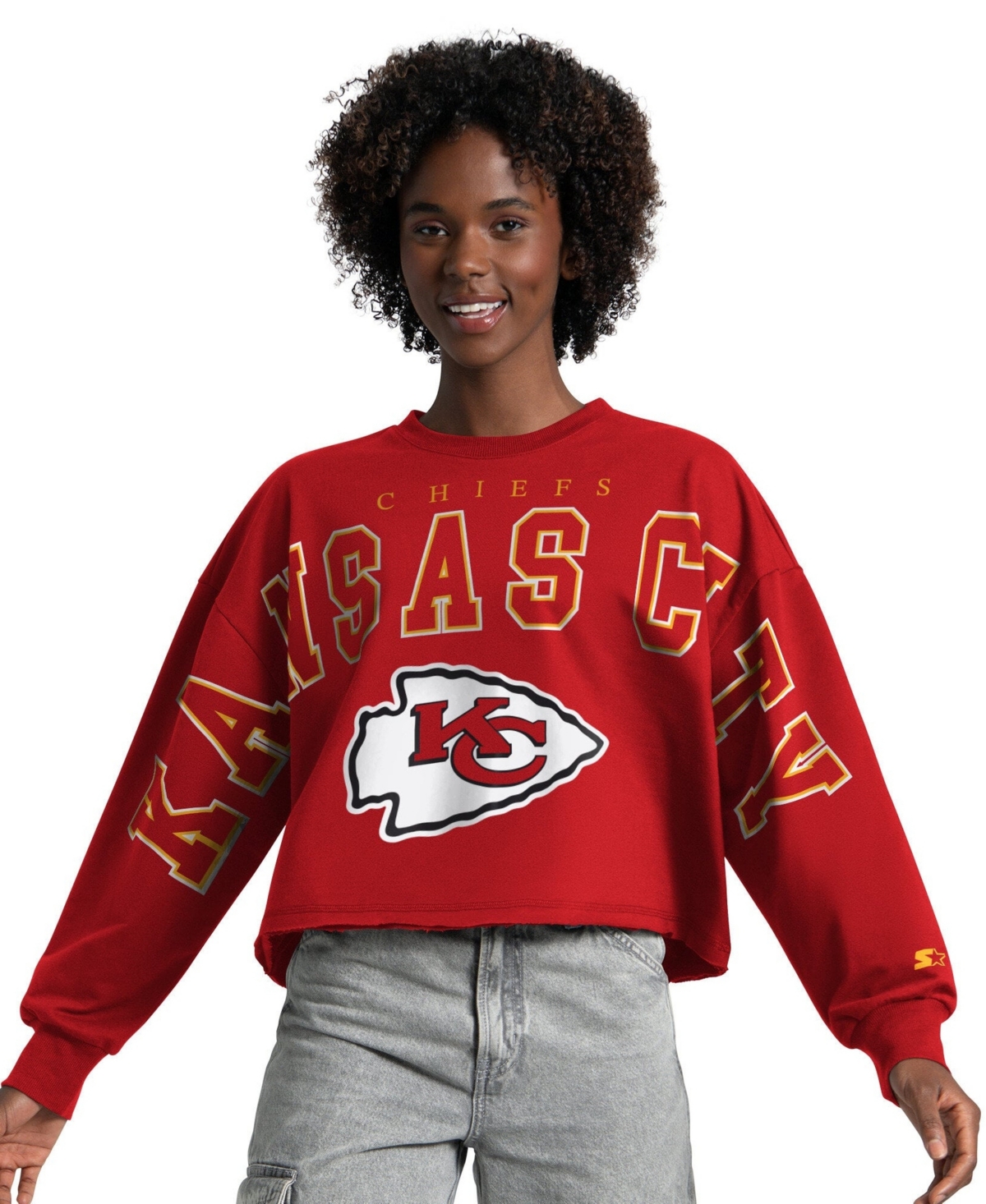 Starter Women's Red Kansas City Chiefs Bleachers Cropped Sweatshirt