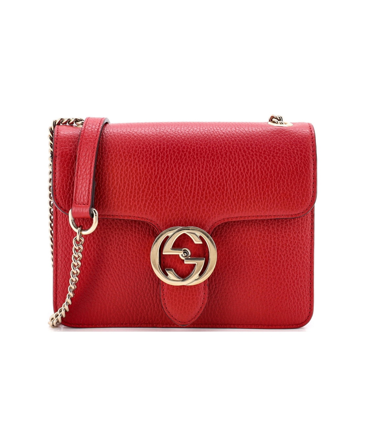 Pre-Owned Gucci Small Interlocking Shoulder Bag Leather - Red