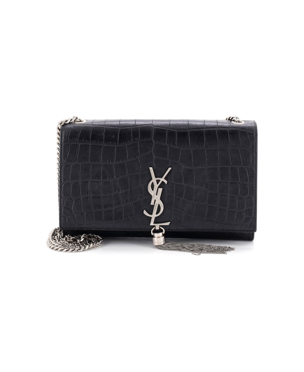 Pre-Owned Saint Laurent Medium Classic Monogram Tassel Crossbody Bag Embossed Leather - Black