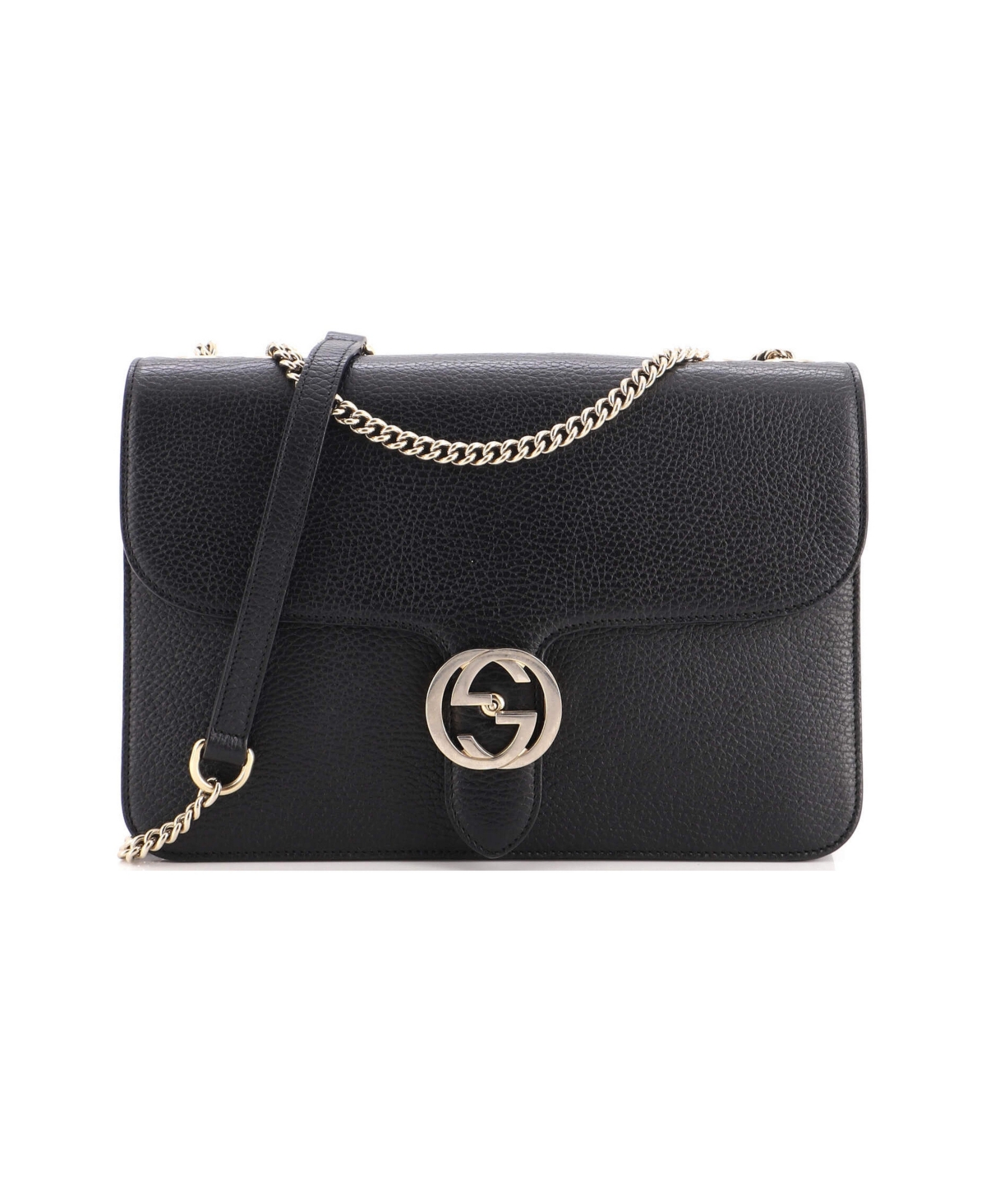 Pre-Owned Gucci Medium Interlocking Shoulder Bag Leather - Black