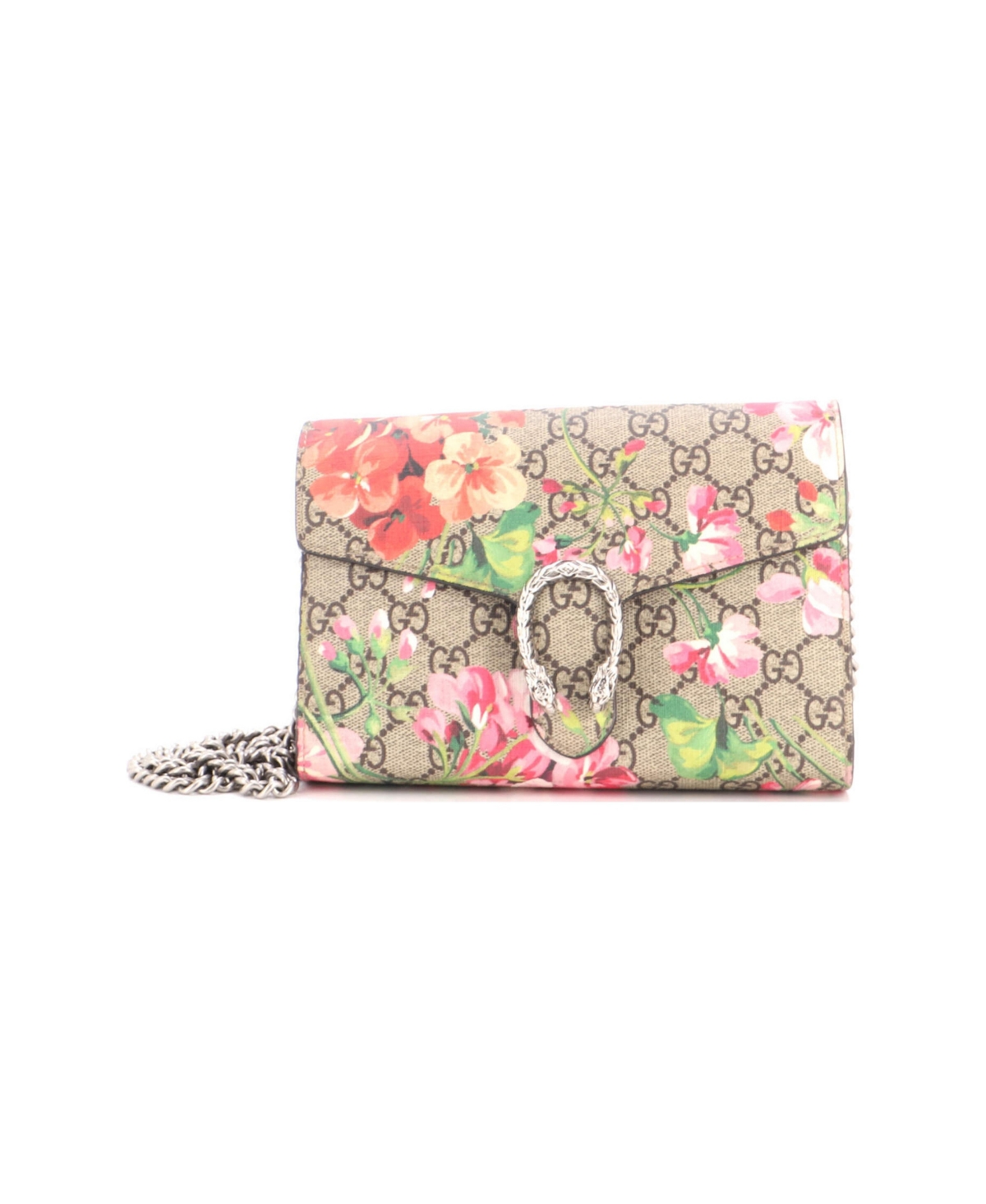 Pre-Owned Gucci Small Dionysus Chain Wallet Blooms Print Gg Coated Canvas - Brown