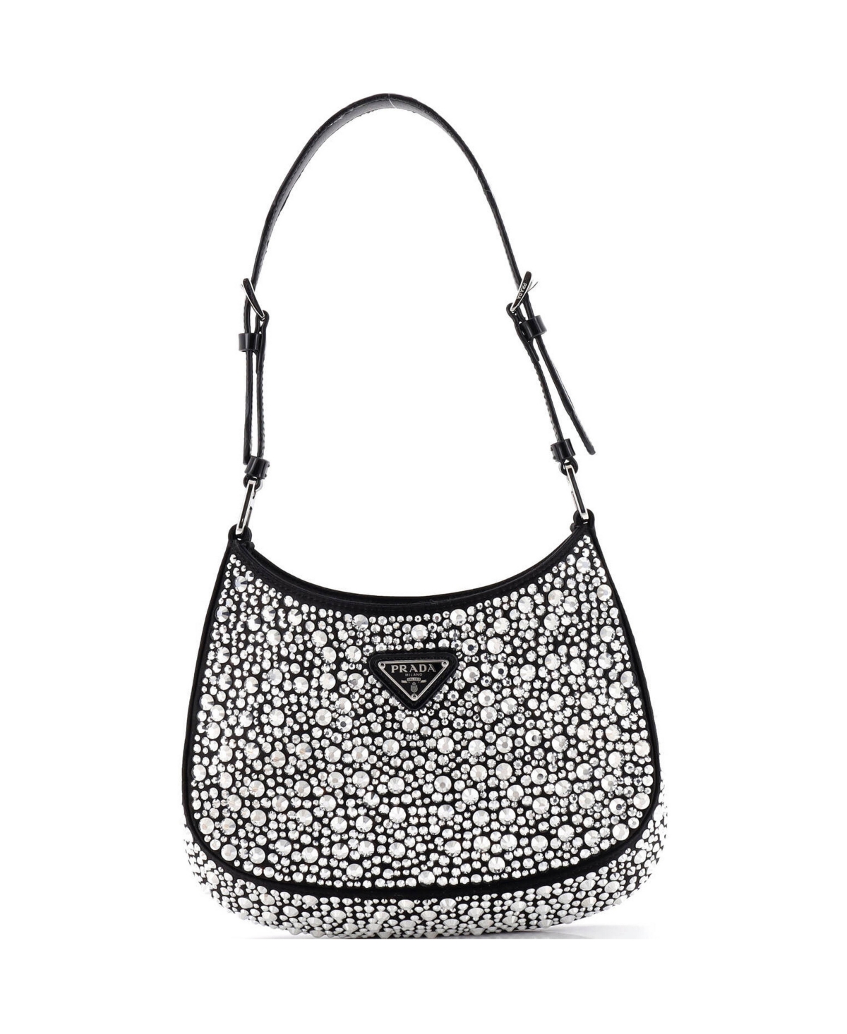 Pre-Owned Prada Small Cleo Shoulder Bag Crystal Embellished Satin - Black