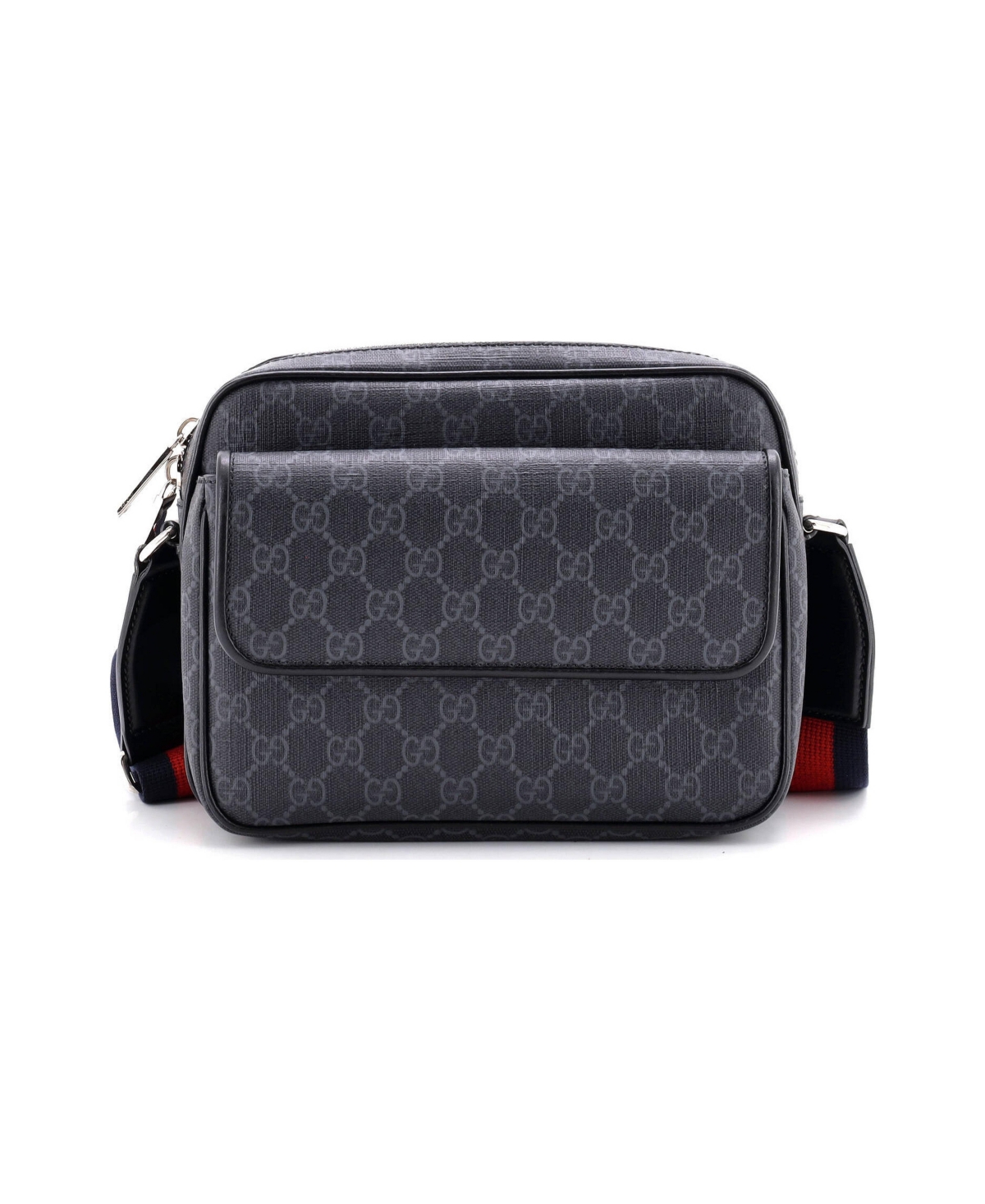 Pre-Owned Gucci Small Web Strap Front Pocket Crossbody Messenger Gg Coated Canvas