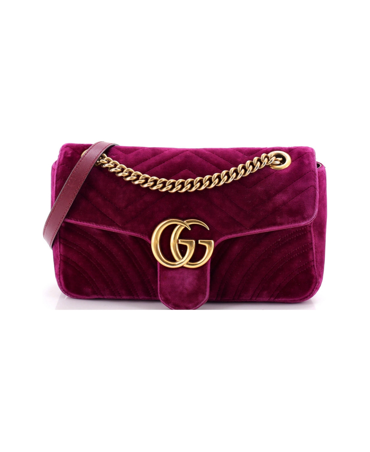 Pre-Owned Gucci Small Gg Marmont Flap Bag Matelasse Velvet - Pink