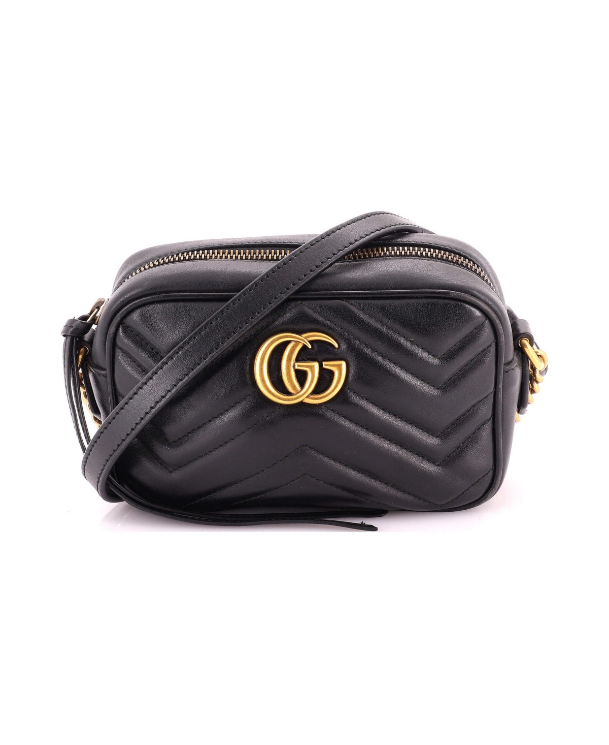 Pre-Owned Gucci Mini Gg Marmont Shoulder Bag Matelasse Leather - Black