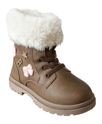 Toddler Girls' Faux Fur Collar Lace-Up Chunky Lug Sole Boots