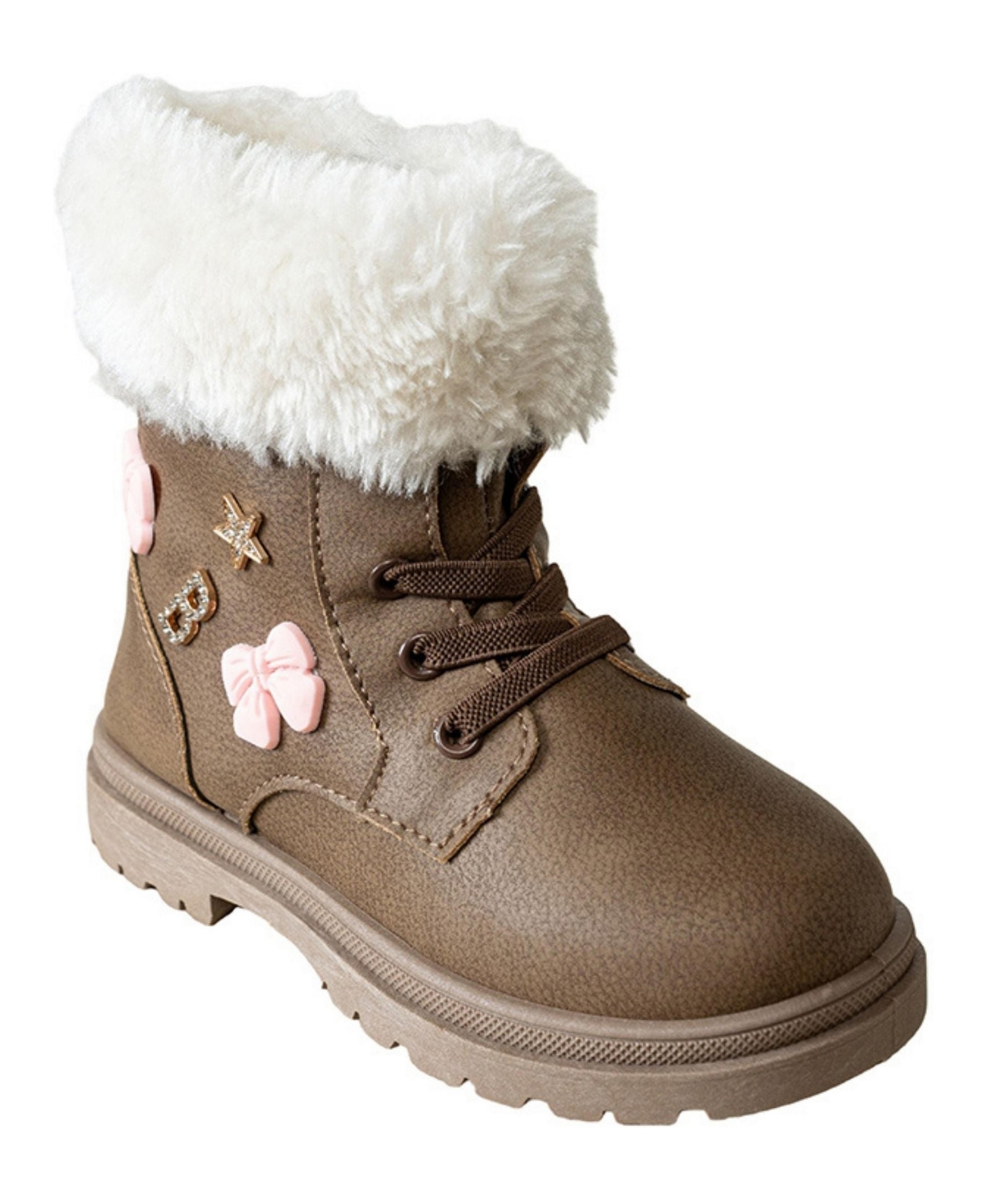 Bebe Toddler Girls' Faux Fur Collar Lace-Up Chunky Lug Sole Boots