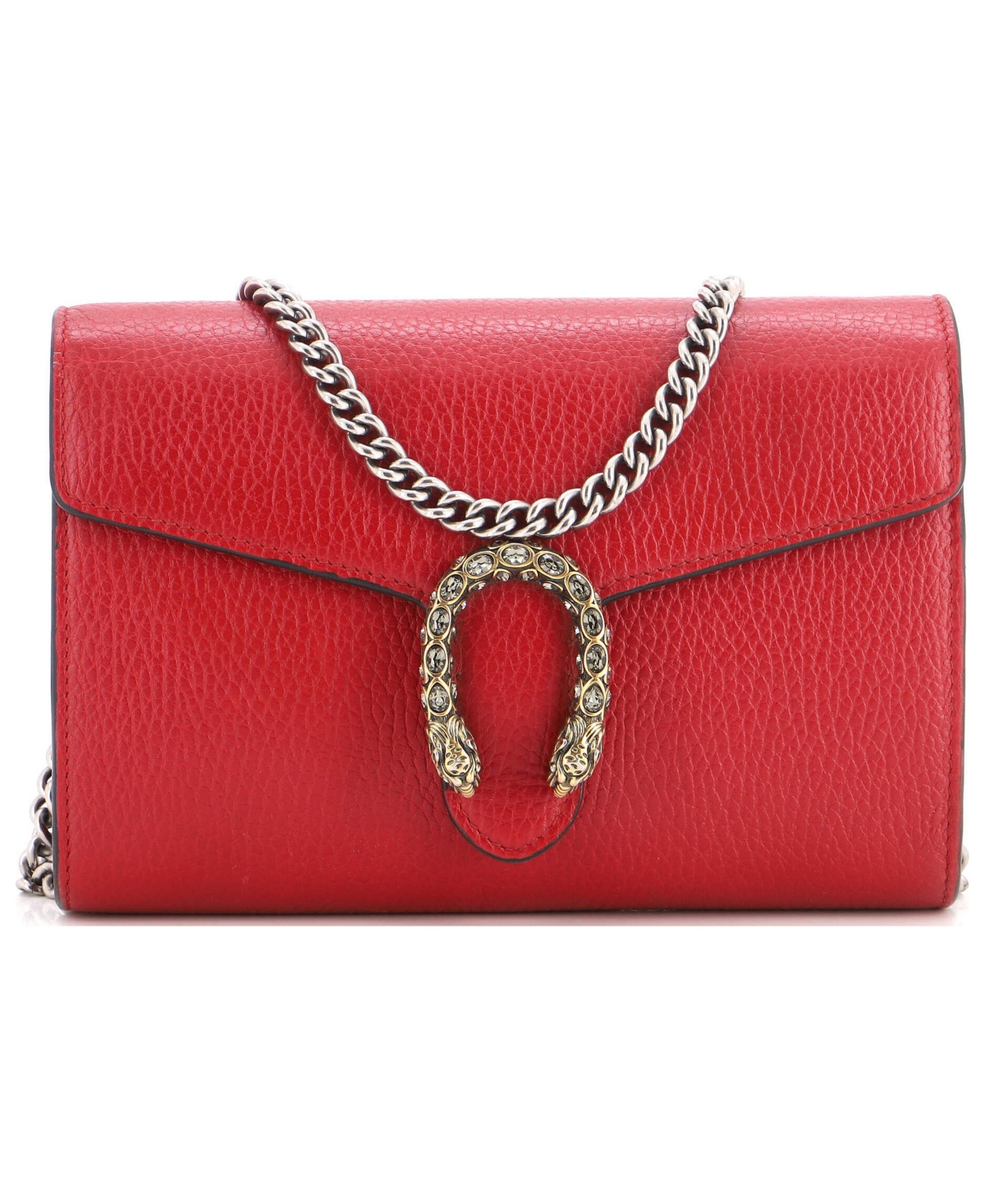 Pre-Owned Gucci Small Dionysus Chain Wallet Leather with Embellished Detail - Red