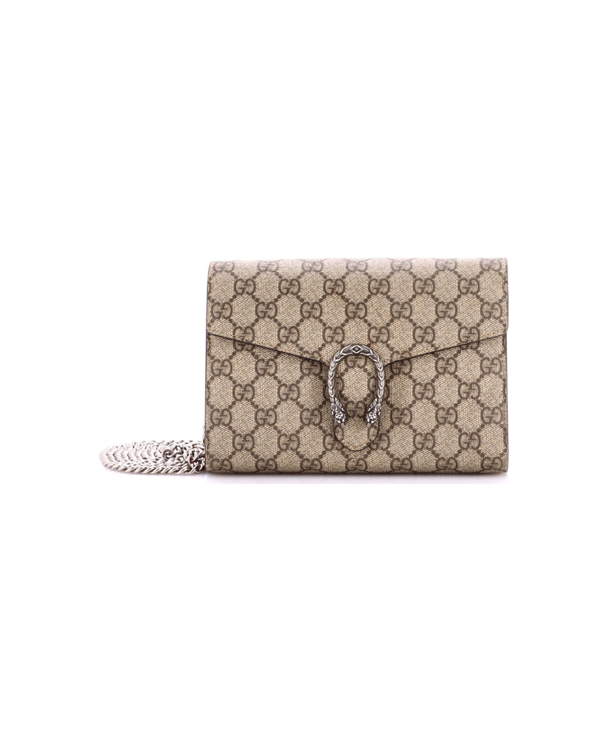 Pre-Owned Gucci Small Dionysus Chain Wallet Gg Coated Canvas - Brown