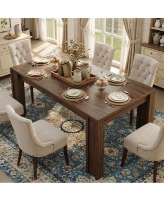 Large 63 Inch Dining Table for 4-6, Farmhouse Wood Kitchen Table with Spacious Rectangular ThickTop, Heavy Duty H-Shaped Legs Reinforced Base