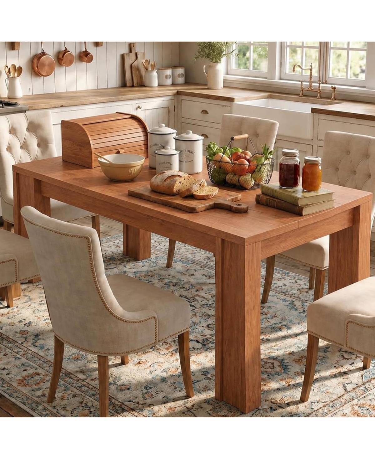 gaomon Large 63 Inch Dining Table for 4-6, Farmhouse Wood Kitchen with Spacious Rectangular ThickTop, Heavy Duty H-Shaped Legs Reinforced Base