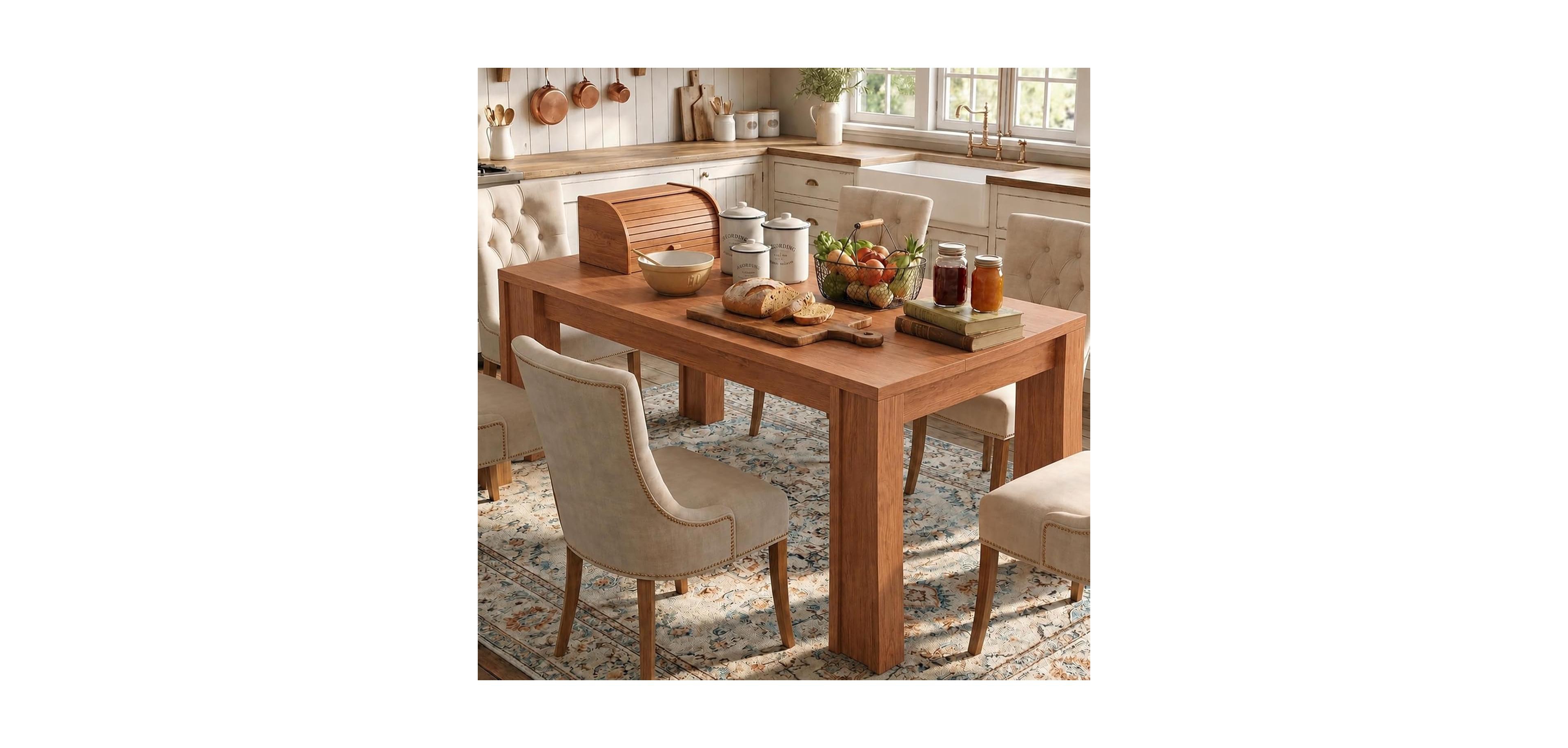 gaomon Large 63 Inch Dining Table for 4-6, Farmhouse Wood Kitchen with Spacious Rectangular ThickTop, Heavy Duty H-Shaped Legs Reinforced Base