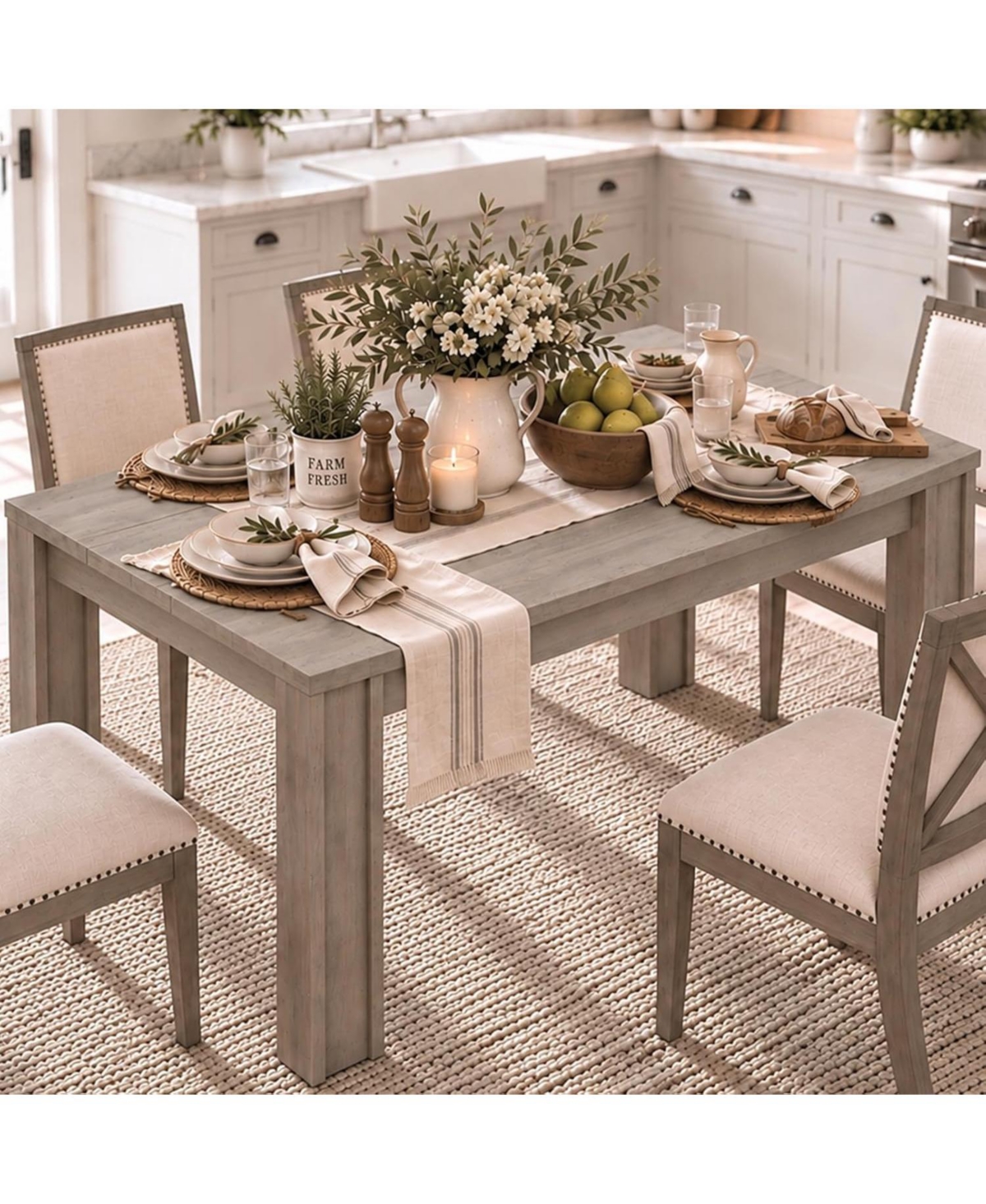 gaomon Large 63 Inch Dining Table for 4-6, Farmhouse Wood Kitchen Table with Spacious Rectangular ThickTop, Heavy Duty H-Shaped Legs Reinforced Base -