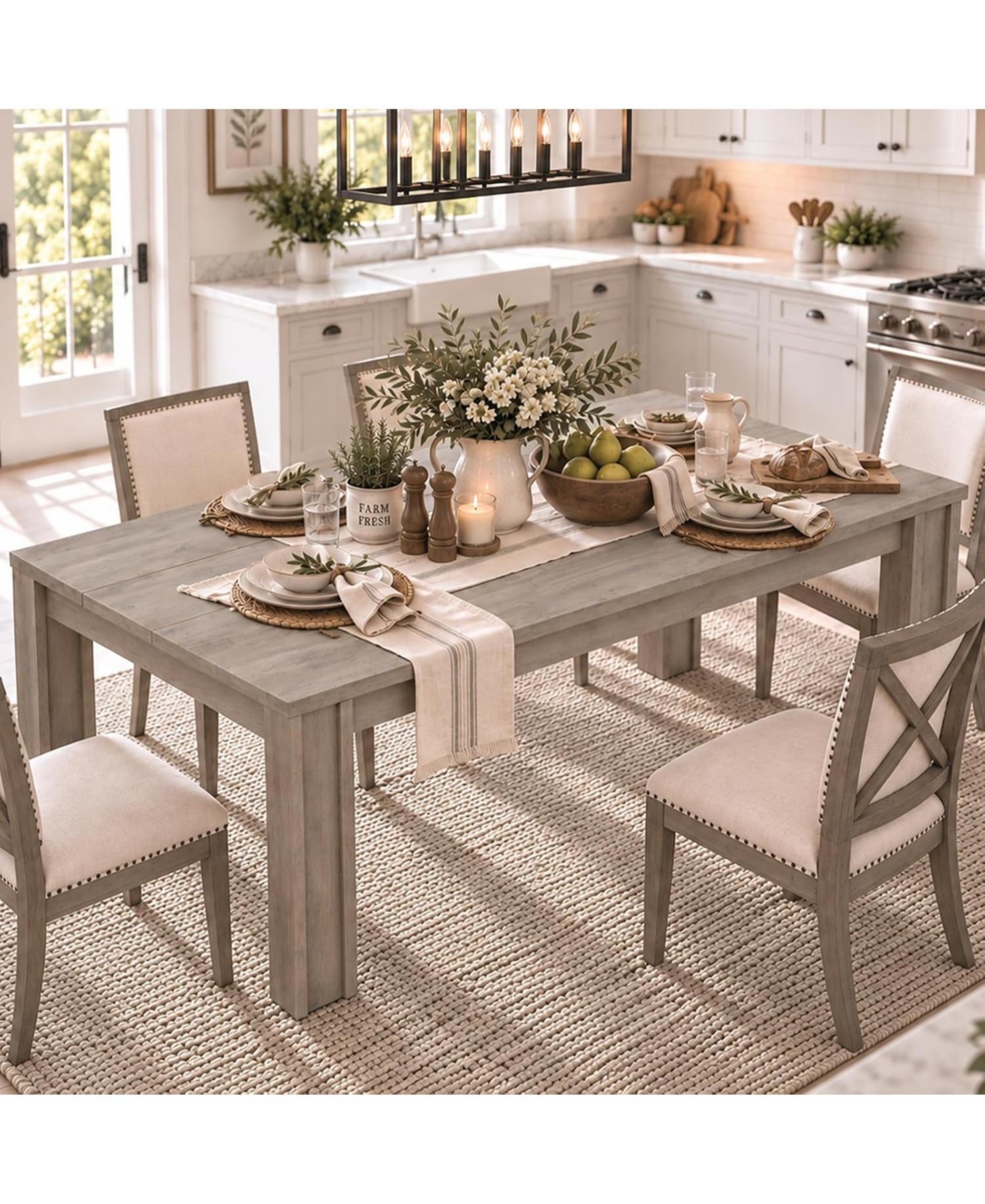 gaomon Large 63 Inch Dining Table for 4-6, Farmhouse Wood Kitchen Table with Spacious Rectangular ThickTop, Heavy Duty H-Shaped Legs Reinforced Base -