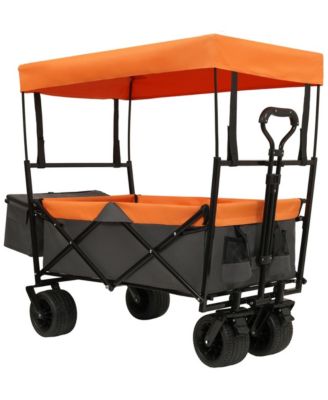 Collapsible Wagon with Removable Canopy, 480Lbs Foldable Wagon Stroller with 7 Inch All Terrain Wheels for Camping Shopping Sports Garden
