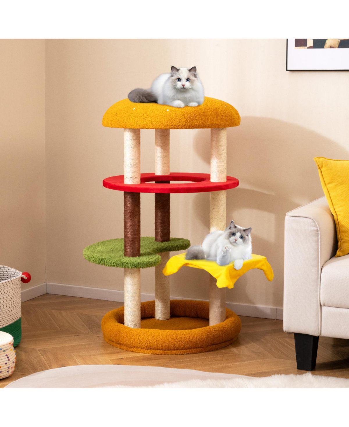 Zeny 42in Modern Cat Tree with Padded Perch and Cat Bed