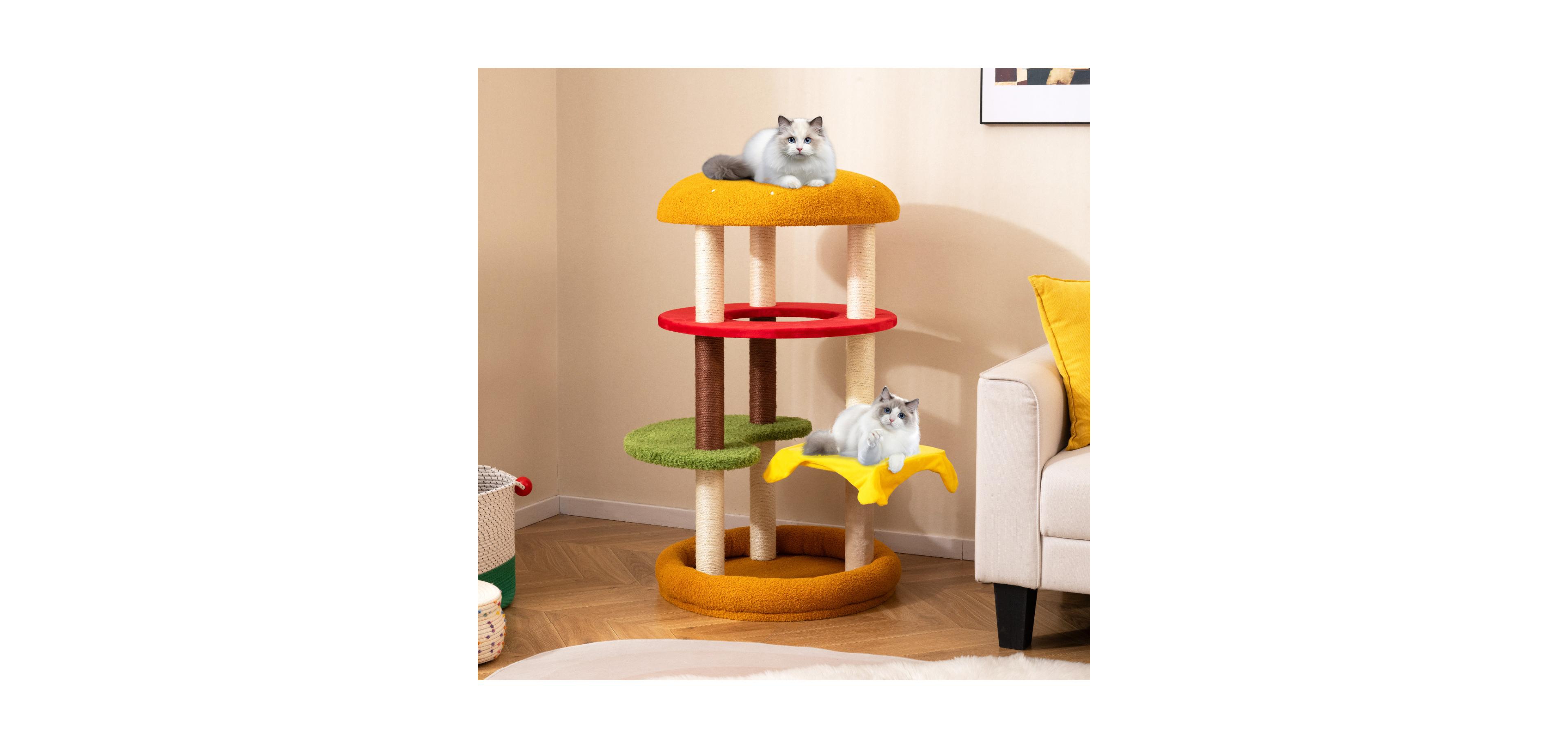 Zeny 42in Modern Cat Tree with Padded Perch and Cat Bed