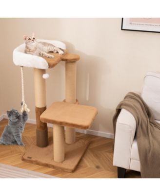 44 Inch Modern Cat Tree with Plush Padded Perch and Dangling Ball