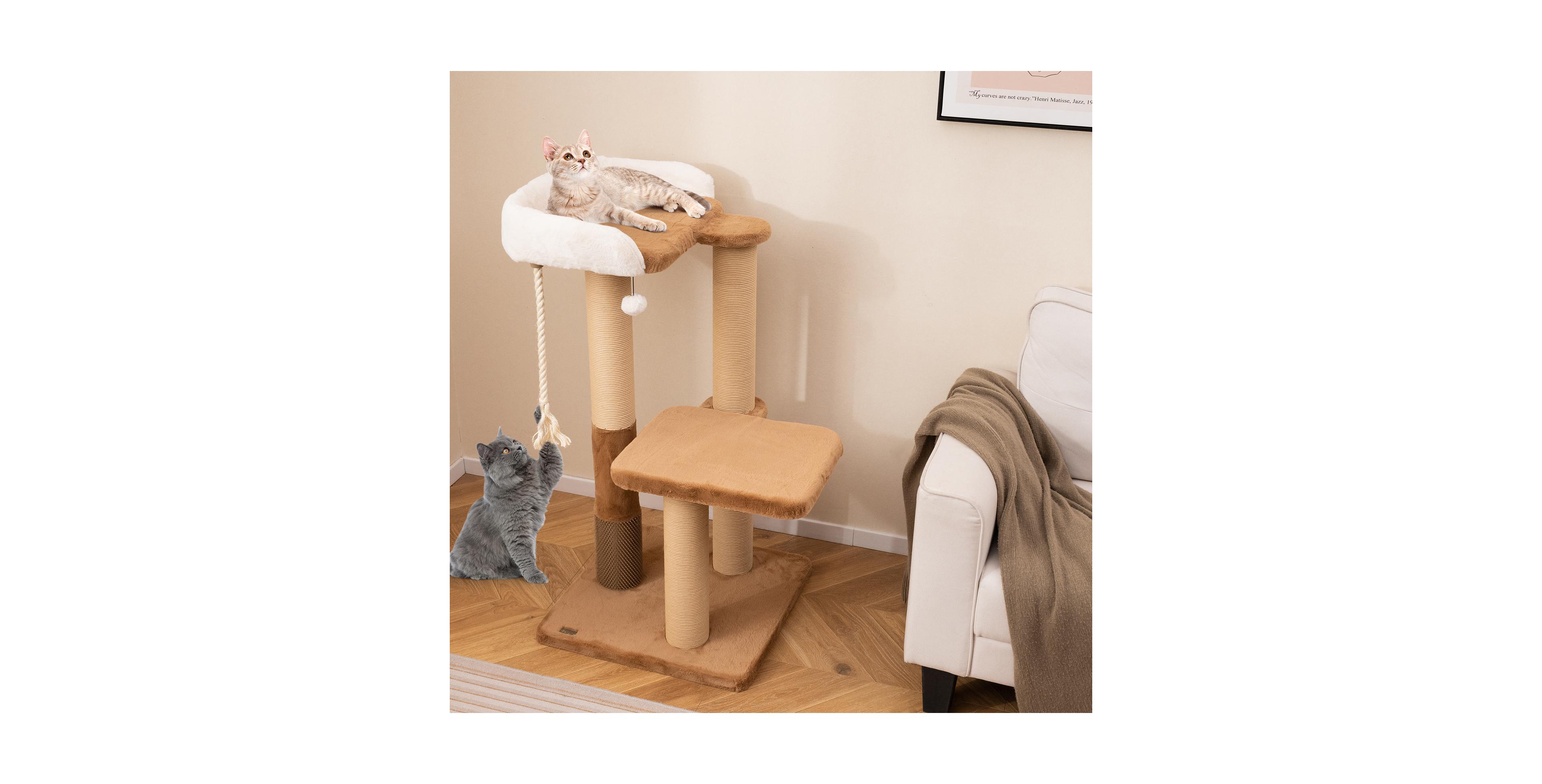 Zeny 44 Inch Modern Cat Tree with Plush Padded Perch and Dangling Ball
