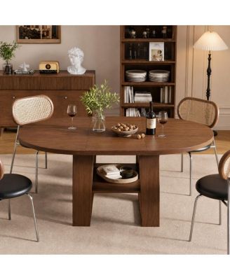 Extendable Round Dining Table 43.3"-59", Butterfly Leaf, Seats 4-6