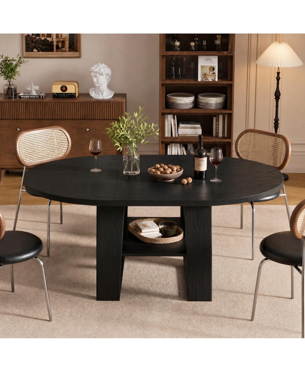 Maison Boucle Extendable Round Dining Table 43.3"-59", Butterfly Leaf, Seats 4-6