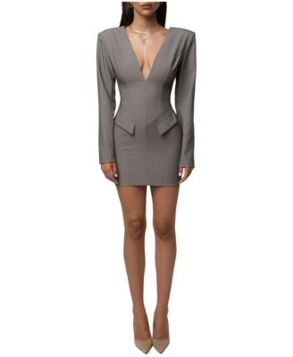 Women's Going Places Padded-Shoulder Long-Sleeve Mini Dress