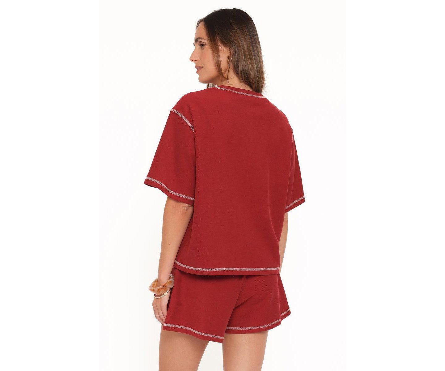 Женский комплект Petal and Pup Melody Knit Oversized Top and Shorts, 2-Piece Set, цвет: Бордовый — фото 3