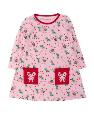 Little Girls 6 - 10 Knit Long Sleeve Applique Pocket Dress