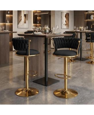 Whisper Seat Set of Two Velvet And Steel Low Back Adjustable Height Swivel Bar Chairs