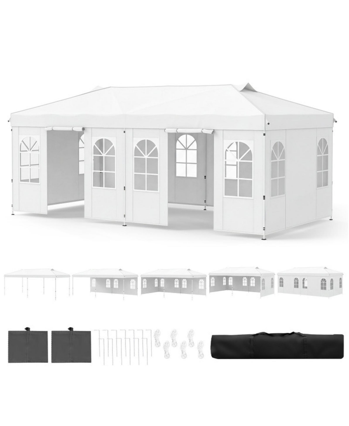 Sugift 10 x 20 Ft Pop Up Canopy Tent with 6 Sidewalls and Adjustable Height Tent - White