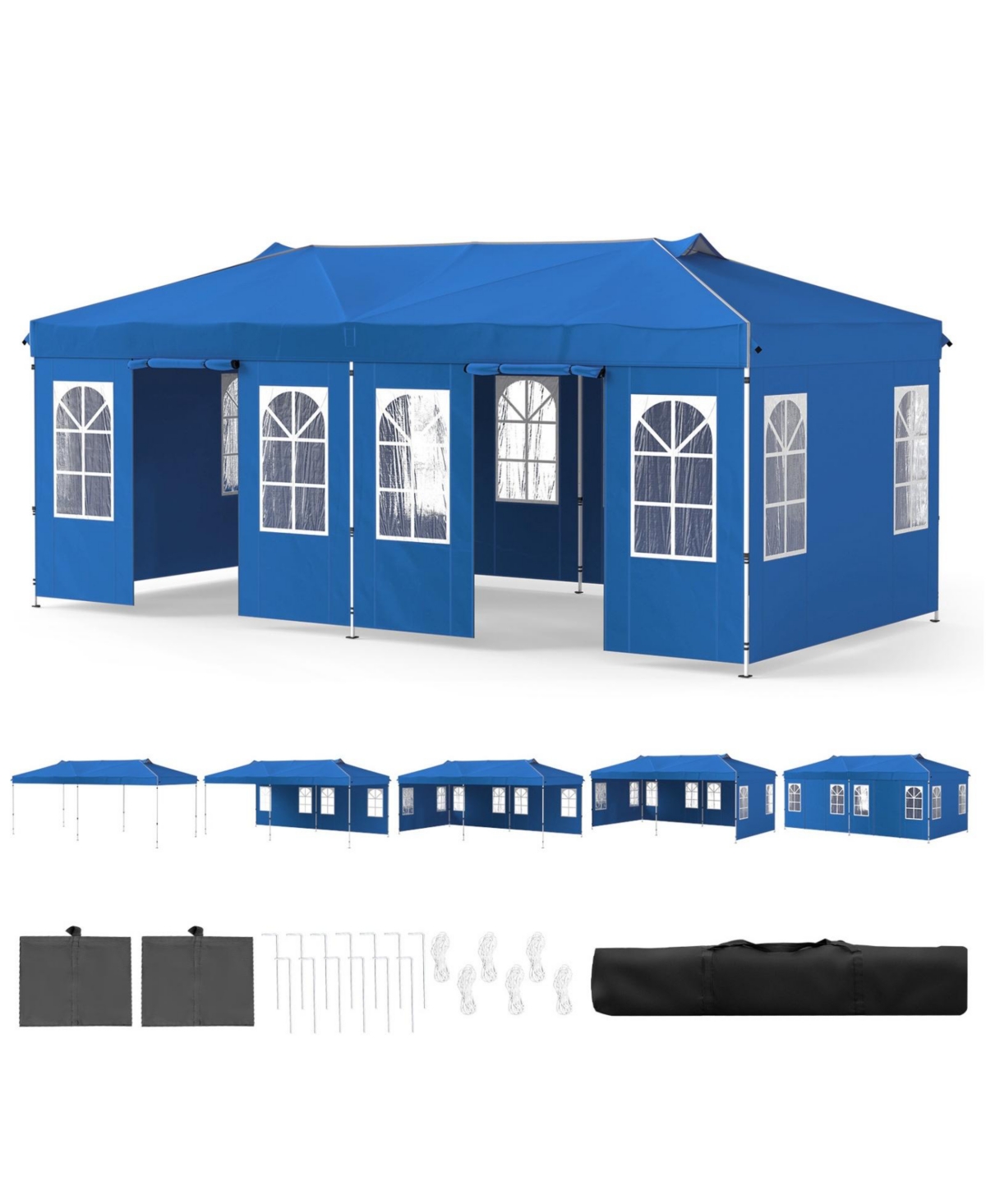 Sugift 10 x 20 Ft Pop Up Canopy Tent with 6 Sidewalls and Adjustable Height Tent - Blue