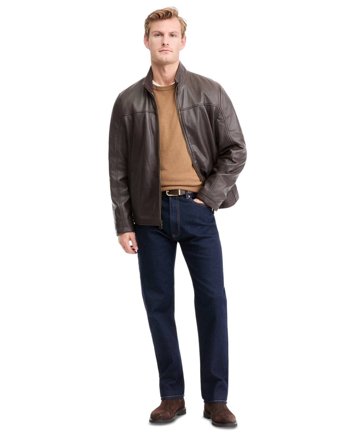 Cole Haan Men's Smooth Leather Jacket, Created for Macy's - Brown