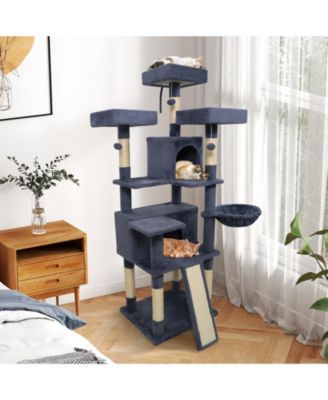 65in Cat Tree with 3 Upholstered Perches and 2 Condos
