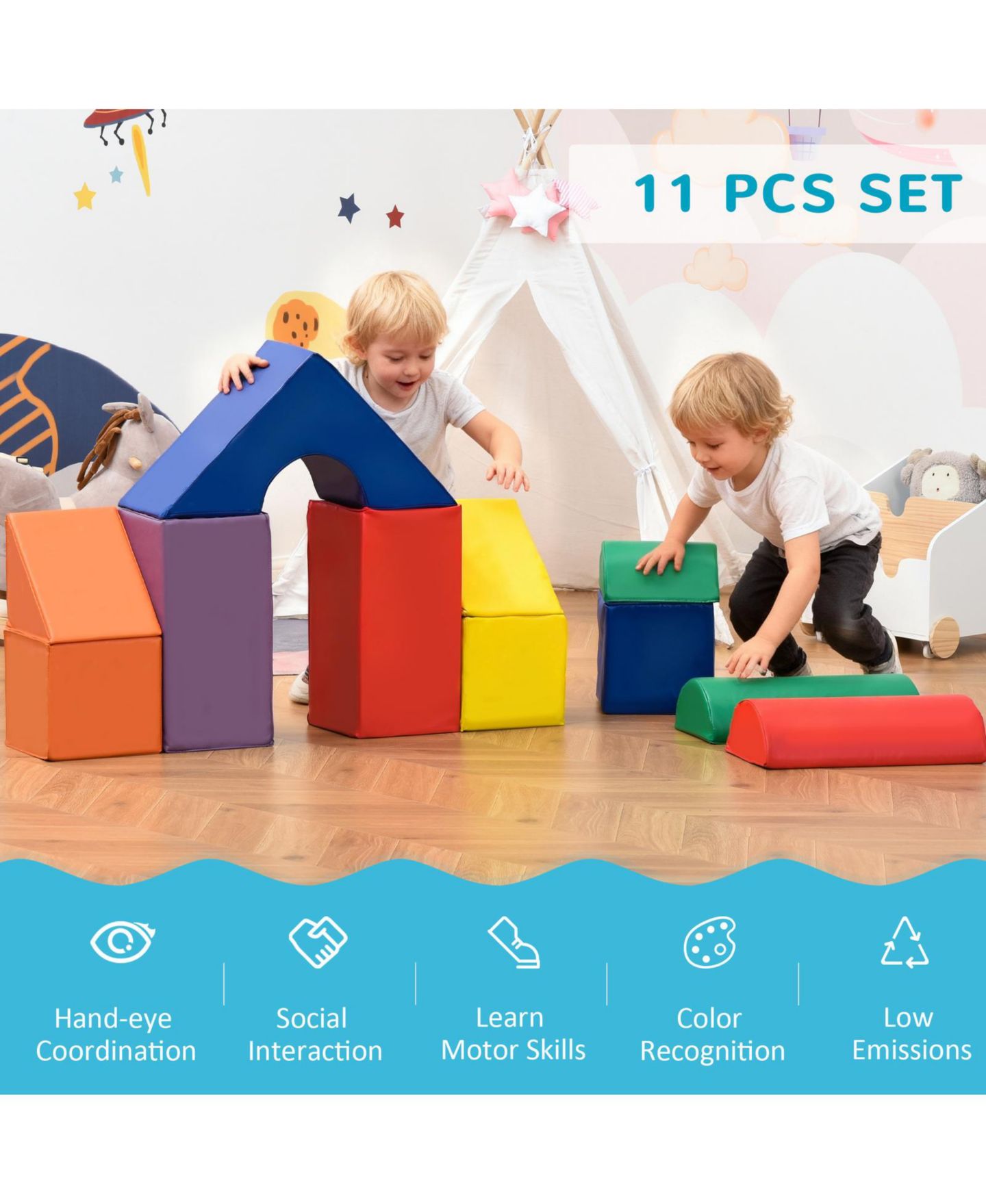 Детские конструкторы Glintex High-Density Foam 11-Piece Climb and Crawl Play Set, Ages 1-3, цвет: Разноцветный — фото 5