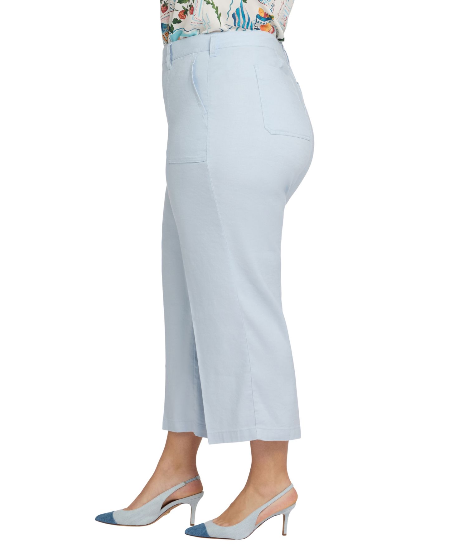 Женские брюки NYDJ Plus Size Cropped Wide-Leg High-Waisted, цвет: Синий — фото 3