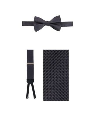 Men's Monte Bello Interlocked Silk Formal Adjustable Suspenders and Bow Tie, 2-Piece Set
